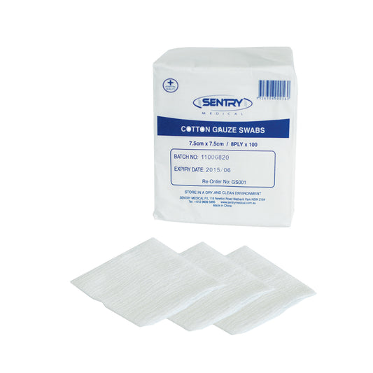Gauze Swabs - 7.5cm x 7.5cm 100 pack